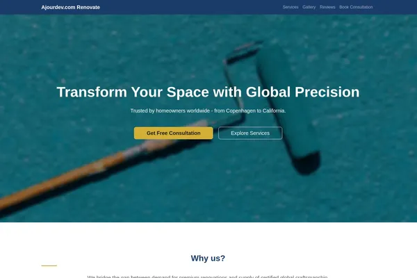 Screenshot of Ajourdev.com Renovate Home Services demo website