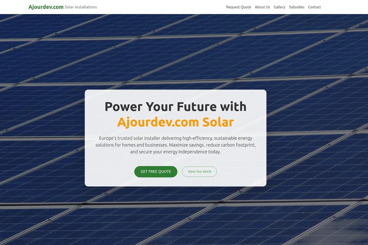 Screenshot of Ajourdev.com Solar demo website